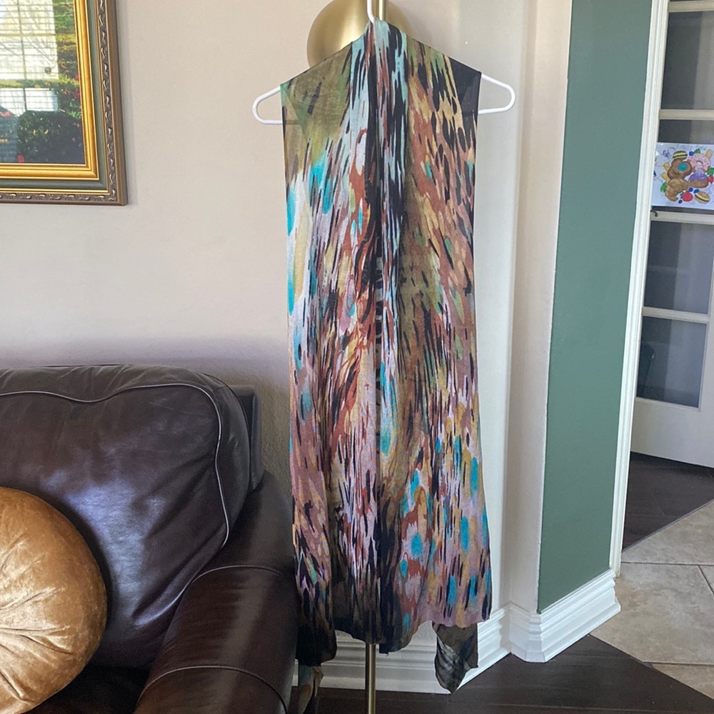 Adore Women Long Open Cardigan Size L Sleeveless Multicolor